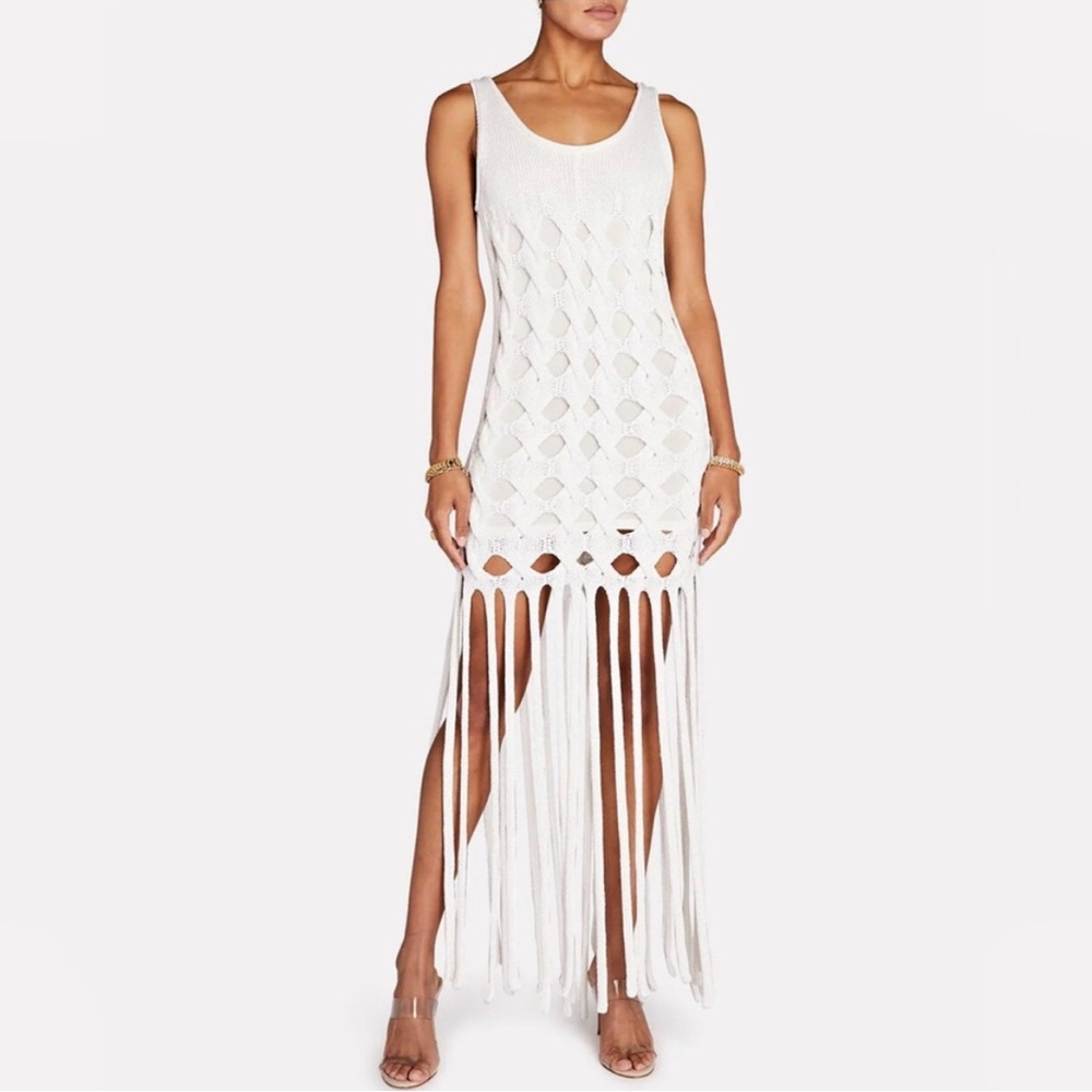 AKNVAS Aubri Crochet and Fringe Midi Dress